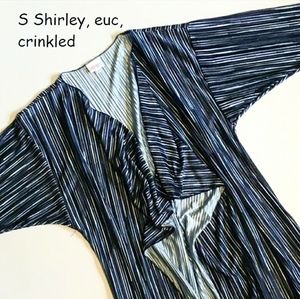 Small Lularoe Shirley kimono cover up cardigan.  Black, blue, and white stripes.